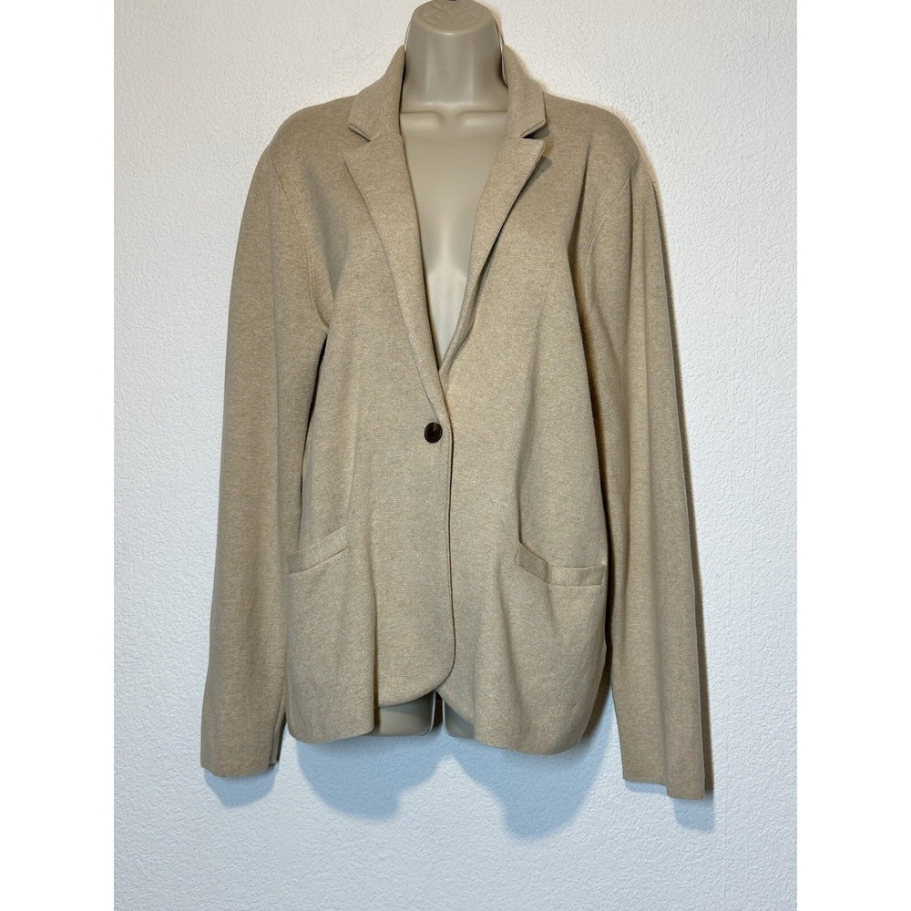 J Crew Beige Knit Cotton Blazer 1 Button Jacket Pockets Large Academia Core